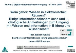 Forum 3 Digitale Informationsversorgung 9 Nov 2006 Wem
