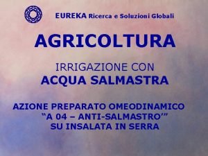 EUREKA Ricerca e Soluzioni Globali AGRICOLTURA IRRIGAZIONE CON