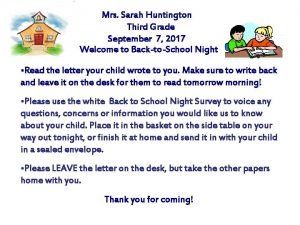 Mrs Sarah Huntington Third Grade September 7 2017