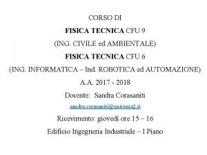CORSO DI FISICA TECNICA CFU 9 ING CIVILE