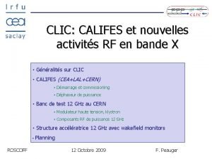 CLIC CALIFES et nouvelles activits RF en bande