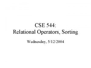 CSE 544 Relational Operators Sorting Wednesday 5122004 Relational