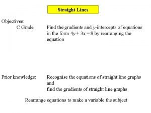 Straight Lines Objectives C Grade Prior knowledge Find