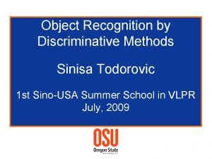 Object Recognition by Discriminative Methods Sinisa Todorovic 1