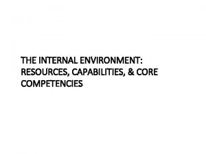 THE INTERNAL ENVIRONMENT RESOURCES CAPABILITIES CORE COMPETENCIES EXTERNAL