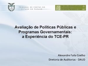 Avaliao de Polticas Pblicas e Programas Governamentais a