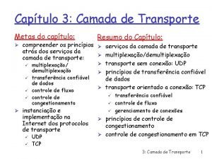 Captulo 3 Camada de Transporte Metas do captulo