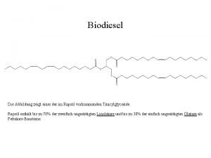Biodiesel Die Abbildung zeigt eines der im Rapsl