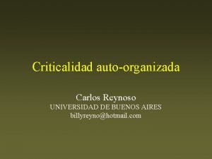 Criticalidad autoorganizada Carlos Reynoso UNIVERSIDAD DE BUENOS AIRES