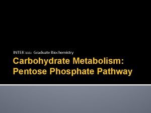 INTER 111 Graduate Biochemistry Carbohydrate Metabolism Pentose Phosphate