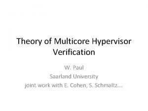 Theory of Multicore Hypervisor Verification W Paul Saarland