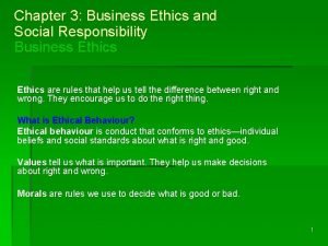 Chapter 3 Business Ethics and Social Responsibility Business