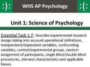 WHS AP Psychology Unit 1 Science of Psychology