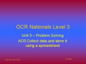 OCR Nationals Level 3 Unit 3 Problem Solving