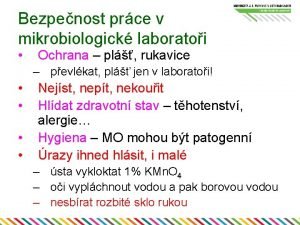 Bezpenost prce v mikrobiologick laboratoi Ochrana pl rukavice