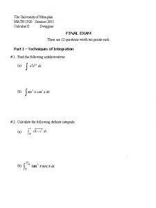 The University of Memphis MATH 1920 Summer 2011