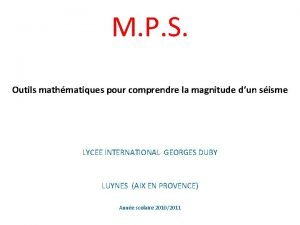 M P S Outils mathmatiques pour comprendre la