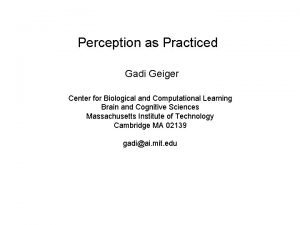 Perception as Practiced Gadi Geiger Center for Biological