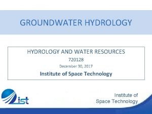 GROUNDWATER HYDROLOGY AND WATER RESOURCES 720128 December 30