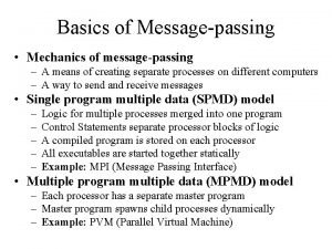 Basics of Messagepassing Mechanics of messagepassing A means