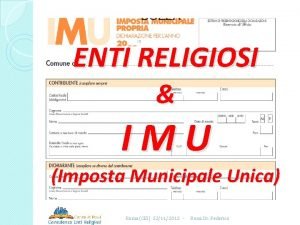ENTI RELIGIOSI IMU Imposta Municipale Unica Roma CEI