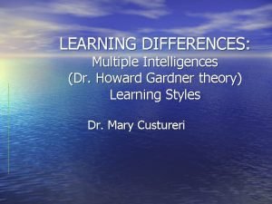 LEARNING DIFFERENCES Multiple Intelligences Dr Howard Gardner theory