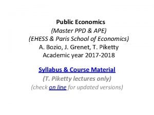 Public Economics Master PPD APE EHESS Paris School