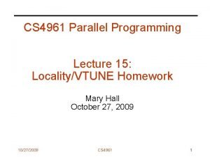 CS 4961 Parallel Programming Lecture 15 LocalityVTUNE Homework