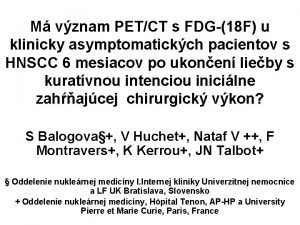 M vznam PETCT s FDG18 F u klinicky