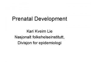 Prenatal Development Kari Kveim Lie Nasjonalt folkehelseinstitutt Divisjon