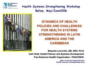 Health Systems Strengthening Workshop Belize MayJune 2006 DYNAMICS