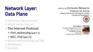 Network Layer Data Plane Overview of Network Layer