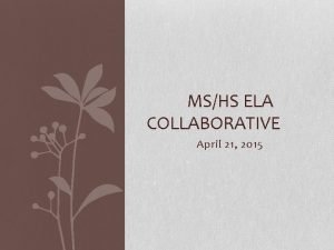 MSHS ELA COLLABORATIVE April 21 2015 Whats Important