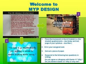 Welcome to MYP DESIGN 2 1 1 Place