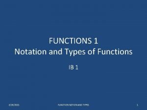 FUNCTIONS 1 Notation and Types of Functions IB