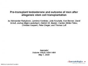 Pretransplant testosterone and outcome of men after allogeneic