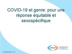 COVID19 et genre pour une rponse quitable et