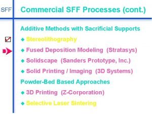 SFF Commercial SFF Processes cont Additive Methods with