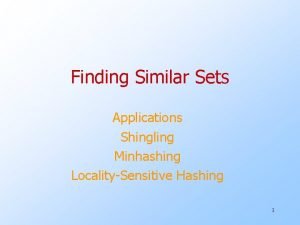 Finding Similar Sets Applications Shingling Minhashing LocalitySensitive Hashing