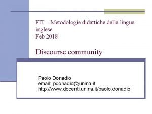 FIT Metodologie didattiche della lingua inglese Feb 2018