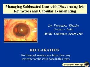 Managing Subluxated Lens with Phaco using Iris Retractors