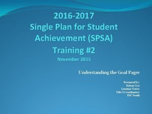 2016 2017 Single Plan for Student Achievement SPSA