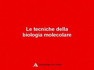 Le tecniche della biologia molecolare Le tecniche della
