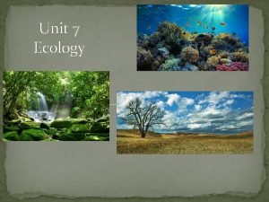 Unit 7 Ecology Ecology the study of interactions