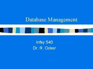 Database Management Infsy 540 Dr R Ocker Importance