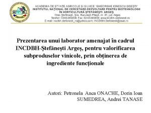 Prezentarea unui laborator amenajat n cadrul INCDBHtefneti Arge