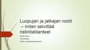 Luopujan ja jatkajan roolit miten selvitt ristiriitatilanteet Heikki