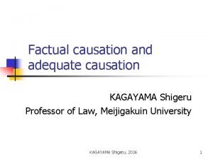 Factual causation and adequate causation KAGAYAMA Shigeru Professor