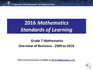 2016 Mathematics Standards of Learning Grade 7 Mathematics
