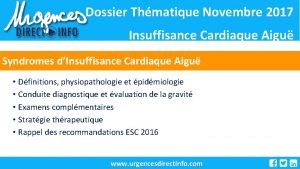 Dossier Thmatique Novembre 2017 Insuffisance Cardiaque Aigu Syndromes